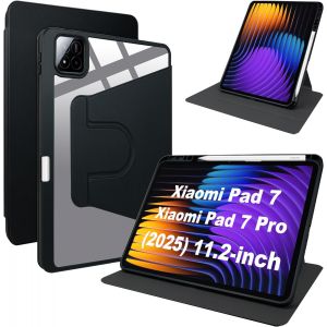 Cover Pour Xiaomi Pad 7 & Xiaomi Pad 7 Pro Coque Case Avec Emplacement Pour Stylo/Support Pivotant &Agrave; 360&deg; Cuir Pu + Acrylique Transparent Coque Pour Xiaomi Pad 7 11.2" (2025) Case - Neuf