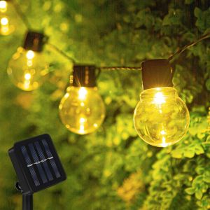 Kal-Guirlande Lumineuse Solaire D'extérieur - 3,5 M - 10 Led - 8 Modes - Étanche Ip65 - Blanc Chaud - Éclairage Pour Fête, Jardin, Cour, Balcon - Neuf
