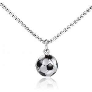 Collier Pendentif Football (50+5cm), Acier Inoxydable, Convient Aux Garçons, Filles, Athlètes, Hommes Et Femmes, Bijoux Unisexes, Cadeau Unique, - Neuf