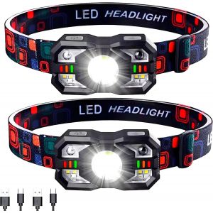 Nsiecd-Lot De 2 Lampes Frontales Led Super Lumineuses Avec Lumi&egrave;re Blanche Et Rouge, Lampe Frontale &Agrave; D&eacute;tecteur De Mouvement, Rechargeable, &Eacute;tanche, 5 Modes Pour Le Camping, La Randonn&eacute;e, La P&ecirc;che, L - Neuf