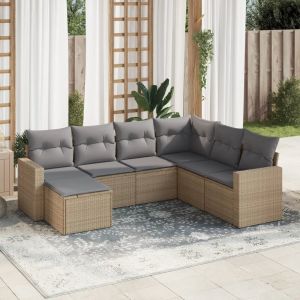 Prolenta Premium - Salon De Jardin Avec Coussins 7 Pcs Beige R&eacute;sine Tress&eacute;e - Neuf