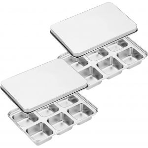 Mevronisshop-2pcs Moule &Agrave; Gla&ccedil;ons, Grand Moule &Agrave; Gla&ccedil;ons Avec Couvercle, Acier Inoxydable Grands Cubes Bac &Agrave; Gla&ccedil;ons, Parfait Pour Boissons, Cong&eacute;lateurs, Whisky Et Cocktails - Neuf