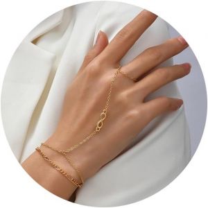 Eryi-Chaîne De Main Dorée - Bracelet De Main Tout En Un - Bijou Bohème Avec Anneau De Doigt - Bijou De Main Pour Femme - Neuf
