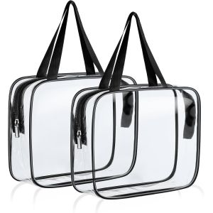 KALANKA-2PCS Trousse de Toilette Transparente, Kit de Voyage pour l`Avion, PVC Étanche Trousse de Maquillage Voyage, Sac de Rangment pour Voyage Avion Transparente Sac Cosmétiques pour Homme et Femme - Neuf