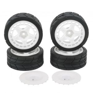 Lot de 4 pneus de roue RC 1/10 avec moyeu et aileron en plastique et caoutchouc pour roues plates RC, pieces de mise a niveau pour voiture, blanc - Neuf