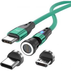 THEF-Câble de charge magnétique USB C vers USB type C/Micro USB - PD 60 W - Charge rapide 1 m/2 m - Rotation à 540 ° - 2 en 1 - Câble USB magnétique pour Android Micro USB Type C - Smartphone, tablet - Neuf