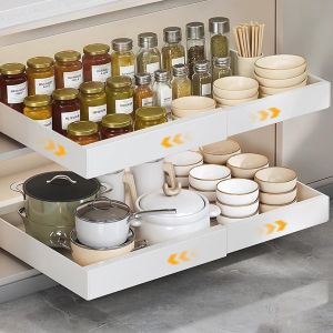 Chenquansarl-Tiroir Coulissant Cuisine, Tiroir Telescopique Cuisine, Largeur Ajustable Placard (32-52cm L X 42 Cm P X 7.5 Cm H), Rangement Cuisine Adhesif, Plateau Coulissant Cuisine, Blanc - Neuf