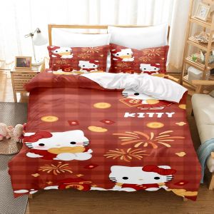 Parure De Lit Hello Kitty 3 Pieces Avec Housse De Couette Et Taie D'oreiller Pour Lit Double - Neuf