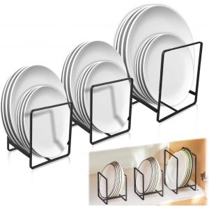 Mevronisshop-Lot De 3 Support Assiette, Rangement Assiettes Placard, Métal Porte Assiette, Rangement Couvercle Casserole Avec Poignée, Rangement Couvercle, Range Assiette Placard Noir - Neuf