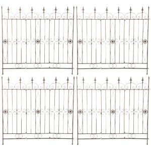 Lot De 4 Cl&ocirc;tures De Jardin En Fer Forg&eacute; Marron Vieilli 124 Cm Barri&egrave;re D&eacute;corative M&eacute;tal Pour Ext&eacute;rieur 10_0008001 - Neuf