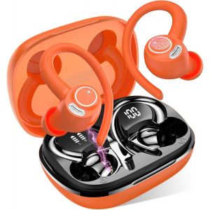 TRAHOO-Ecouteurs Bluetooth sans Fil Sport, 2025 Headphones 5.4 HiFi St&eacute;r&eacute;o, Ecouteurs sans Fil avec ENC Mic, Ecouteur Pour Courir, IP7 &Eacute;tanche &Eacute;couteur, 40H, Oreillette Sans Fil, Casque &Eacute;cran LED, Or - Neuf