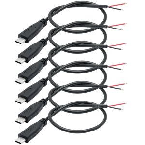 JGD-6PCS C&acirc;ble en queue de cochon de type C de 0,25m,c&acirc;ble d'alimentation d'extension USB C &agrave; 2 fils,c&acirc;ble m&acirc;le de type C 22AWG 12V 3A,connecteur USB-C &agrave; fil nu &agrave; 2 broches &agrave; extr&eacute;mit&eacute; ouverte - Neuf