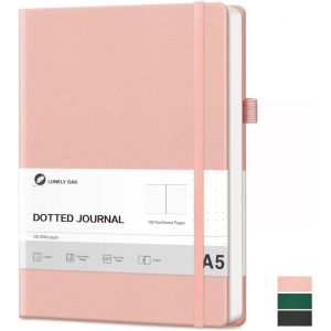 Bullet Journal Carnet De Notes,156 Pages Numériques,A5 Carnet Pointillé Cahier Relié Pour Femme & Homme,120gsm Papier Sans Acide Avec Couverture Rigide En Cuir Et Poche Intérieure(Rose) - Neuf