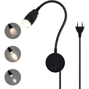 KALANKA-Zoomable Lampe de Lecture Murale, Liseuse LED Tete de Lit avec Interrupteur, Lampe à Col de Cygne Rotative Flexible de 28CM, Applique en Aluminium, Lampe Chevet Murale pour Chambre, 3W 3000K - Neuf