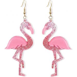 Kal-Boucles D'oreilles Femme Flamant Rose, Exquis Hawaïennes Boucle D'oreille Pendantes Famant, Élégant Boucle D'oreille Été Accessoires Cadeaux Pour Femmes (Rose-A) - Neuf