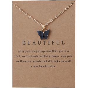 Kal-Collier Avec Pendentif Papillon En Acrylique - Réglable - Pour Femme Et Fille - Cadeau D'anniversaire Pour La Saint-Valentin, La Fête Des Mères - Neuf
