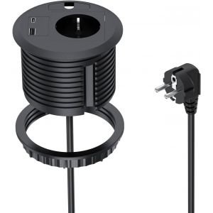 Prise encastrable avec USB, prise escamotable avec 1 port USB-A, 1 USB-C pour plan de travail de cuisine, c&acirc;ble de 2 m de diam&egrave;tre 80 mm, noir - Neuf