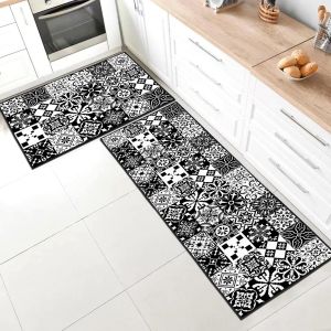 Ulteronixshop-Lot de 2 Tapis de Cuisine antid&eacute;rapant,Lavable Tapis de Cuisine avec Autocollants antid&eacute;rapants pour Cuisine, Couloir, Chambre &agrave; Coucher, Salle de Bain(Style B, 43x75 + 43x150 cm) - Neuf