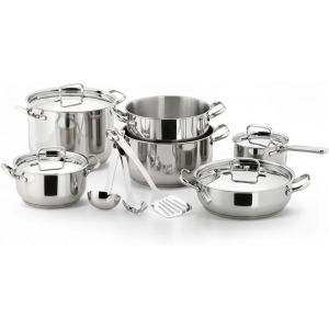Subzonal-Sfiziosa Batterie De Cuisine En Acier Inox 18/10, Casseroles Induction, Gaz Et Four, 13 Pi&egrave;ces, Fond Lagoseal Plus, Set Avec 3 Faitouts, 2 Marmites, 1 Casserole, 4 Couvercles Et 3 Ustensiles - Neuf