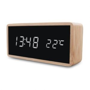 Réveil en bois avec affichage LED et température miroir - Neuf