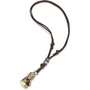 Kal-Homme Gant De Boxe Pendentif Collier Avec Cordon En Brun Cuir R&eacute;glable - Neuf