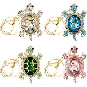 Kalanka-4 Pi&egrave;ces Porte Cl&eacute; Tortue Strass Porte Cl&eacute; Tortue Paillettes Pour Femmes M&eacute;tal Pendentif Clef Tortue Cadeau Pour Sac &Agrave; Main, Portefeuille, Sac &Agrave; Dos 4 Farben - Neuf