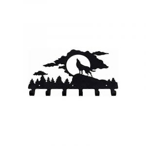 Mur Déco Porte-manteau Porte-manteau Noir Mur Porte-manteau Mur Déco Métal Cintre à clés Organisateur de porte en acier Cintre à clés (un loup) - Neuf