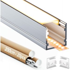 Profil&eacute; Alu Pour Ruban Led 2m 20 Pi&egrave;ces Profil&eacute; Led Encastrable Avec Diffuseur, Rail Led Avec &Eacute;clairage Uniforme, Compatible Rubans Led Jusqu'&agrave; 15mm (2m 20 Pi&egrave;ces)[Rub9222651] - Neuf