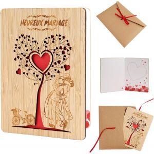 MEVRONISSHOP-Cadeau Mariage en Bois avec Enveloppe, 10x15 cm Carte Mariage F&eacute;licitation, Carte Mariage en Bois avec C?ur &agrave; Offrir aux Mari&eacute;s - Neuf