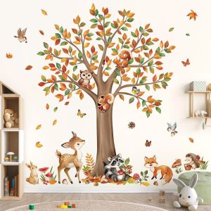 ERYI-Stickers Muraux Grande Arbre Forêt Animaux Autocollant Mural Cerf Lapin Hiboux Décoration Murale Chambre Enfants Bébé Pépinière - Neuf