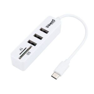 Hub USB-C avec lecteur de cartes TF et SD 2 en 1 et 3 ports USB 2.0 - Blanc - Neuf