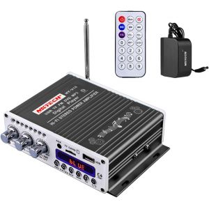 VornixorSarlshop-3A Power Adapter HY-V10 FM/MP3/USB/TF/DVD Audio Speaker Car Bluetooth Digital Amplificateur Hi-FI Bass 2 Canal DSP 2X 20W RMS Player Noir et T&eacute;l&eacute;commande - Neuf
