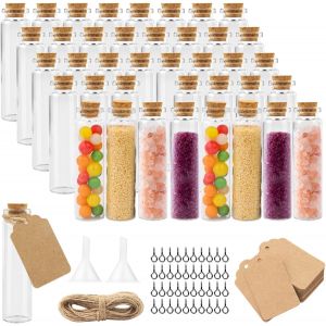 Mevronisshop-Lot De 40 Mini Flacons &Agrave; Essai En Verre Avec Bouchon En Li&egrave;ge - 20 Ml - Petits Bocaux Avec Couvercles - Petites Bouteilles En Verre &Agrave; Remplir - D&eacute;coration De Bapt&ecirc;me Pour Mariage - Neuf