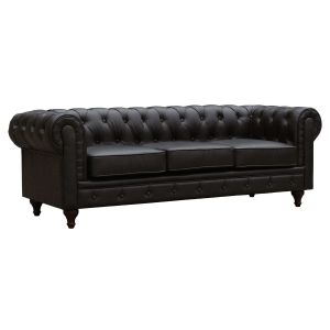 Canap&eacute; fixe Chesterfield Aliza - 204 x 80 x 58 cm - 3 places - Marron - Neuf