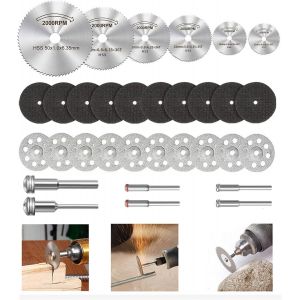 Mini Disques à Tronçonner,10pcs Disque Diamant à Tronçonner,10pcs Disque de Coupe en Résine,6pcs Lame de Scie Circulaire HSS avec Tige 1/8"" pour Bois,Aluminium,Verre,Plastique,Métal - Neuf