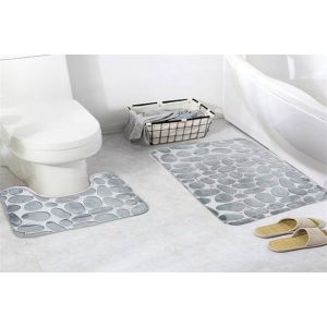 Ensemble de 2 tapis de bain antid&eacute;rapants carr&eacute;s et en forme de U pour salle de bain - Neuf