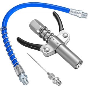 MEVRONISSHOP-G Coupleur pour Pompe &agrave; Graisse, Embout Pompe a Graisse Manuelle, Coupleur Raccord de Pistolet &agrave; Graisse, Embout Graissage &agrave; Double Poign&eacute;e avec 30cm Tuyau, avec 18G Aiguille pour Pompe - Neuf