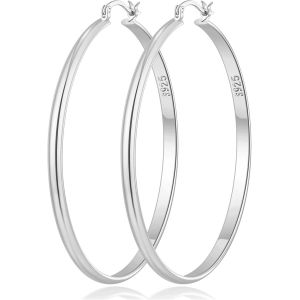 Kalanka-3 Mm De Large Grande Boucle D'oreille Creole Femme Hypoallergéniques 925 Post En Argent Sterling Boucle D Oreille Or Léger Boucle D Oreille Creole Argent Grands Créoles Or 30/40/50/60mm - Neuf