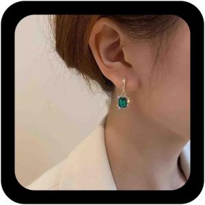 Kal-Boucles D'oreilles Vintage En Strass &Eacute;meraude Boucles D'oreilles En Cristal Vert Boucles D'oreilles En Cristal De Roche Boucles D'oreilles En Cristal Vert Bijoux Pour Femmes Et Filles - Neuf