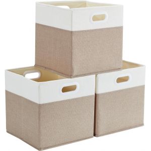 Cubes de Rangement, paniers et boîtes de rangement Pliables Lot de 3, pour Jouets, Vêtements, kaki clair blanc, 25 x 25 x 25 cm - Neuf