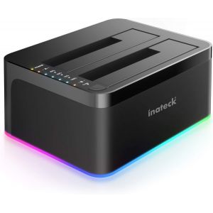 RGB USB 3.0 Station d&iquest;Accueil, avec la Fonction de Clone Hors-Ligne, pour HDDs et SSDs 2,5 et 3,5 Pouces, Double Baie 2 x 20 to, UASP Soutenu (SA02003-BK) - Neuf