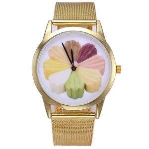 Casual Simple Femmes Fleur Motif Mouvement Quartz Analogique Cadran Rond Montre Montre-Bracelet - Neuf