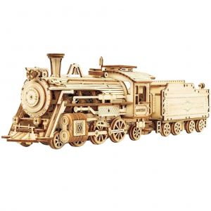 Kits de modeles de train mecanique en bois, puzzle de vehicule 3D, jouets educatifs a assembler - Neuf