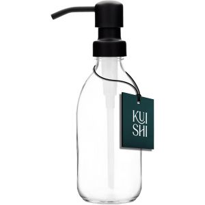 KAL-Distributeur De Savon À Pompe En Verre Transparent [250Ml, Pompe Noire] Flacon Distributeur Rechargeable En Verre Ambré Avec Pompe En Acier Inoxydable, Respectueux De L'Environnement (Sans Bpa) - Neuf