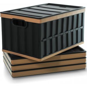 lbgwp60-Lot De 4 Boîte Rangement Empilable En Plastique De 64 L, Avec Couvercle, Boite Pliantes Pour U Domestique, Camping En Plein Air, Bureau, Garage, Rangement D'Outils, Noir - Neuf