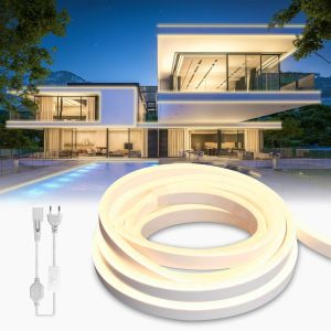 Ruban Led N&eacute;on 20m, Exterieur Blanc Naturel Lumi&egrave;re De Bande 220v 120 Led/M &Eacute;tanche Ip65 Lampe De Flexible Imperm&eacute;able D&eacute;coupable Int&eacute;rieure,Inclus Adaptateur Secteur,Pour Chambre[Rub9224435] - Neuf