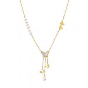 Ce Collier Pour Femme Est Exquis Et D&eacute;licat. Pendentif Papillon Blanc Orn&eacute; D'un Pompon Et D'une Perle. Collier Ras Du Cou. Bijou Fantaisie. Id&eacute;e Cadeau. - Neuf