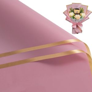 20 Feuilles De Papier Cadeau Pour Fleurs - 57x57 Cm - Bordure Dor&eacute;e - Papier D'emballage Imperm&eacute;able Pour Bouquets De Fleurs - Emballage Pour Fournitures De Fleuriste Pour Anniversaire - P&ecirc;che - Neuf
