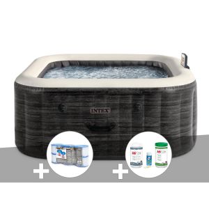 Kit spa gonflable Intex PureSpa Ardoise carr&eacute; Bulles 6 places + 6 filtres + Kit de traitement brome - Neuf
