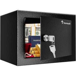 JEXNOVASHOP-Bonsaii Coffre-fort &agrave; cl&eacute;s 6,6 L, structure en acier, pour esp&egrave;ces, bijoux et objets de valeur, 17 x 23 x 17 cm, id&eacute;al pour la maison, le bureau et l'h&ocirc;tel - Neuf